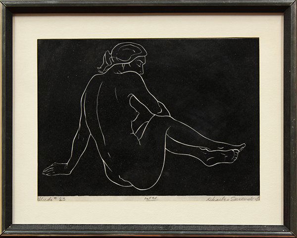 Charles Surendorf, Nude #23, wood engraving: Charles Surendorf (Californian, 1906-1979), "Nude #23", wood engraving, signed in pencil lower right, titled in pencil lower left, sight: 8.25"h x 11.25"w, overall: 12.5"h x 15.5"w