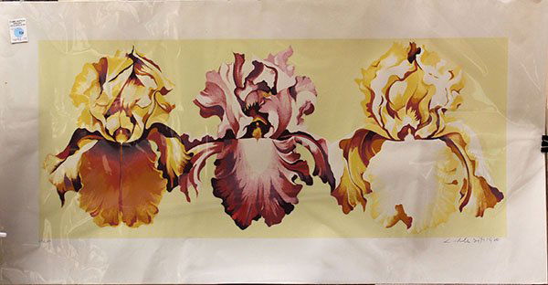 Prints by Lowell Nesbitt.: (lot of 2) Lowell Nesbitt (American, 1933-1993), Irises & Lillies, 1980, silkscreens, each signed and dated lower right, each numbered editions, largest overall: 34''h x 42.5''w
