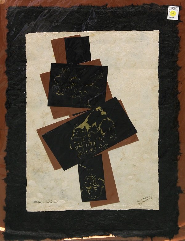 Mixed media collages: (lot of 3) ''Chosen Pieces,'' ''Three Piece Harmony,'' and ''Composition of a Symphony,'' mixed media collages, signed ''Christine Stenstrom'' lower right, 20th century, largest overall (all unframed)