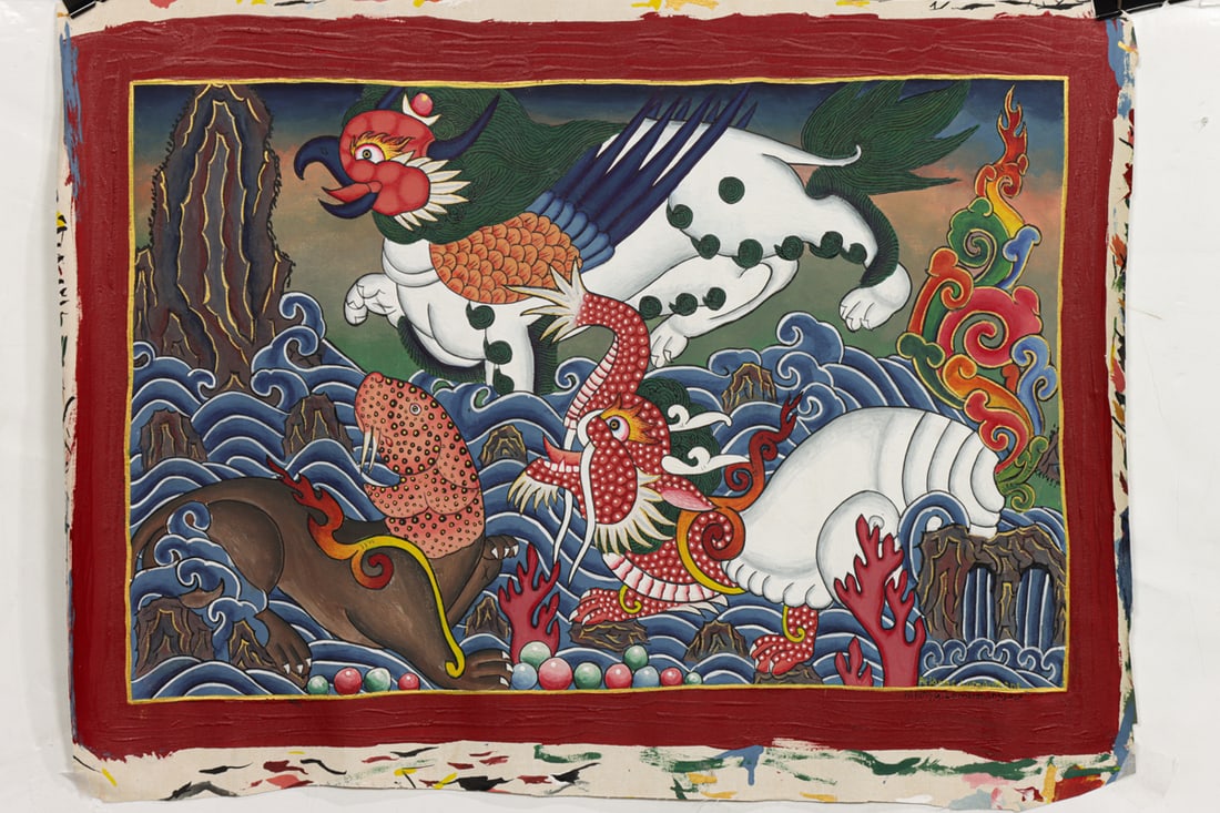 Nine Tibetan thangka paintings: Nine Tibetan thangka paintings, including examples by Pajang Lomanthana Art Gallery, unframed, greatest 42"h x 26"w. Provenance: The Estate of Senator Dianne Feinstein (1933?2023) and Richard C. Blum 