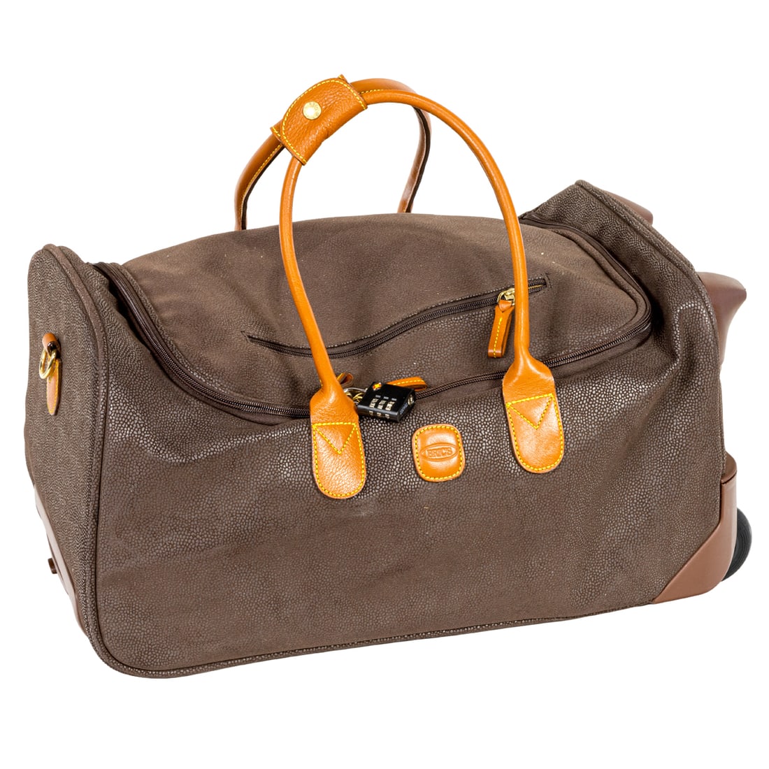 A Bric's chocolate brown pebbled leather rolling duffel bag: A Bric's chocolate brown pebbled leather rolling duffel bag, 10"h x 20"w x 13"d. Provenance: The Estate of Senator Dianne Feinstein (1933?2023) and Richard C. Blum (1935?2022)