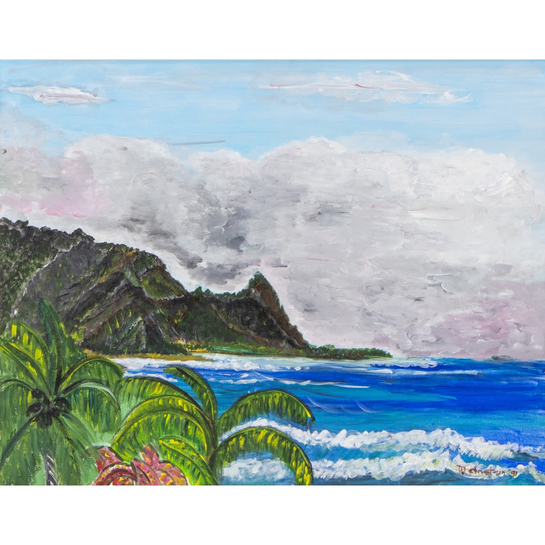 A Dianne Feinstein oil on canvas: View of Diamond Head: A Dianne Feinstein oil on canvas: View of Diamond Head, 1991, signed and dated 'D. Feinstein 91', framed: 26"h x 32"w. Provenance: The Estate of Senator Dianne Feinstein (1933?2023) and Richard C. Blu