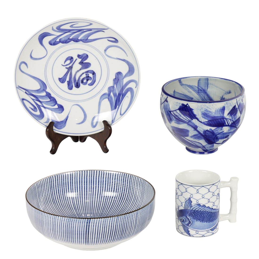 An assembled group of blue and white ceramics: An assembled group of blue and white ceramics, including Asian and Continental examples, [27 total]. Provenance: The Estate of Senator Dianne Feinstein (1933?2023) and Richard C. Blum (1935?2022)