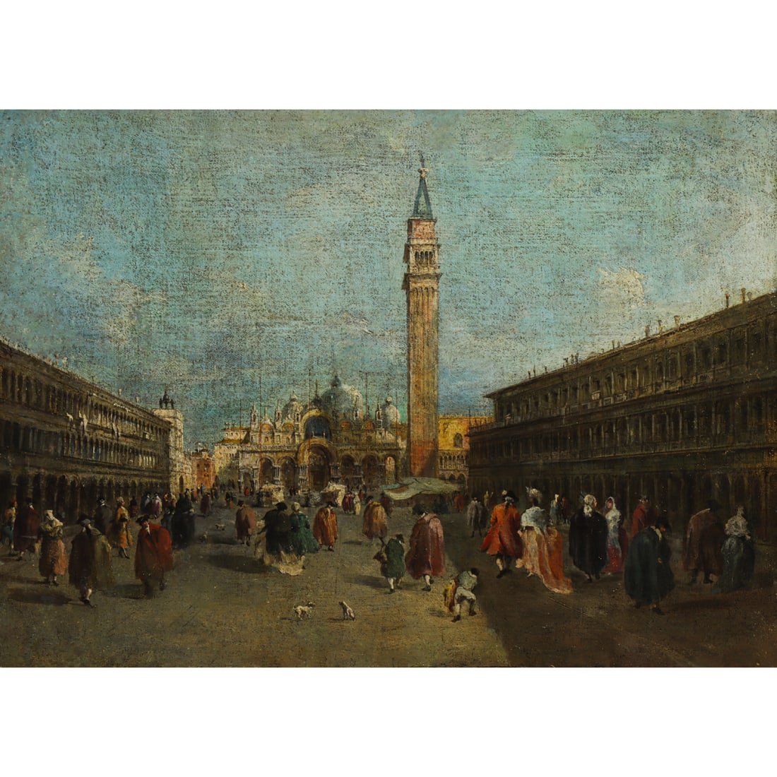 Painting, Circle of Francesco Guardi: Circle of Francesco Guardi (Italian, 1712?1793), View of Piazza San Marco, Venice, oil on canvas, unsigned, canvas: 20.25"h x 28"w, overall (with frame): 27"h x 34.25"w
