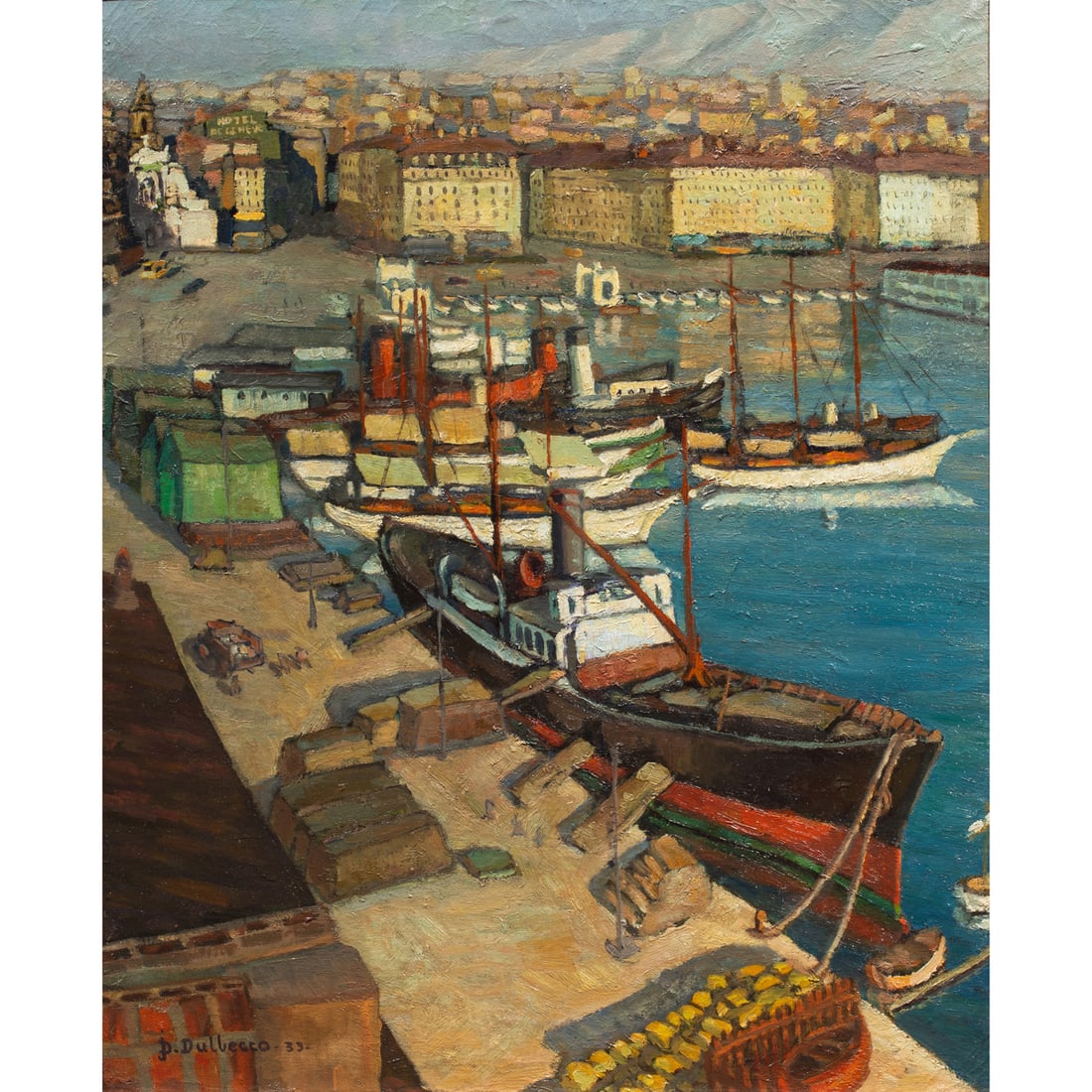 Painting, European School (20th century): European School (20th century), Marseille, 1933, oil on canvas, signed "P. Dulbecco" and dated lower left, canvas: 29"h x 23.75"w, overall (with frame): 34"h x 29"w