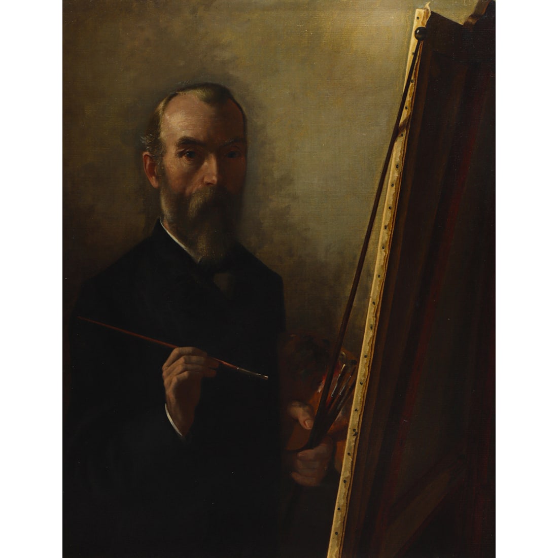 Painting, Attributed to Friedrich August Boettcher: Friedrich Boettcher (German, 19th century), Portrait of the Artist, 1895, oil on canvas, signed and dated lower right, canvas: 32"h x 25"h, overall (with frame): 37"h x 29.5"w