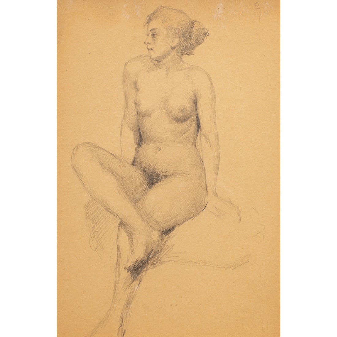 Work on paper, Sigismund Ivanowski: Sigismund Ivanowski (American, 1874-1944), Study of a Nude, pencil on paper, artist estate stamp verso, sight: 12"h x 8"w, overall (with frame): 19.75"h x 15.75"w