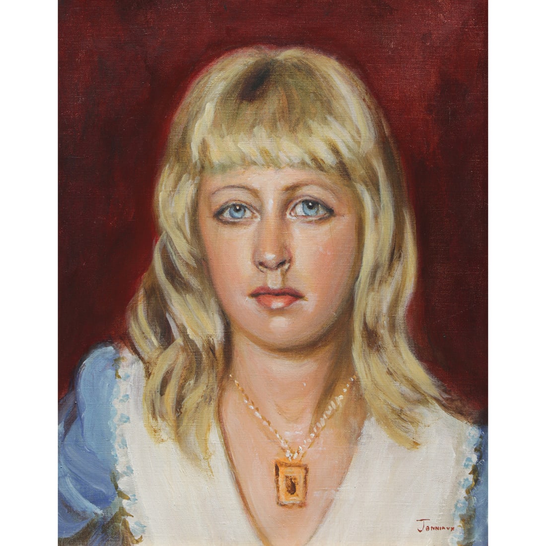 Painting, Alfred Jonniaux: Alfred Jonniaux (Belgian, 1882-1974), Young Woman, oil on canvas, signed lower right, canvas: 16"h x 13"w, overall (with frame): 21"h x 18"w
