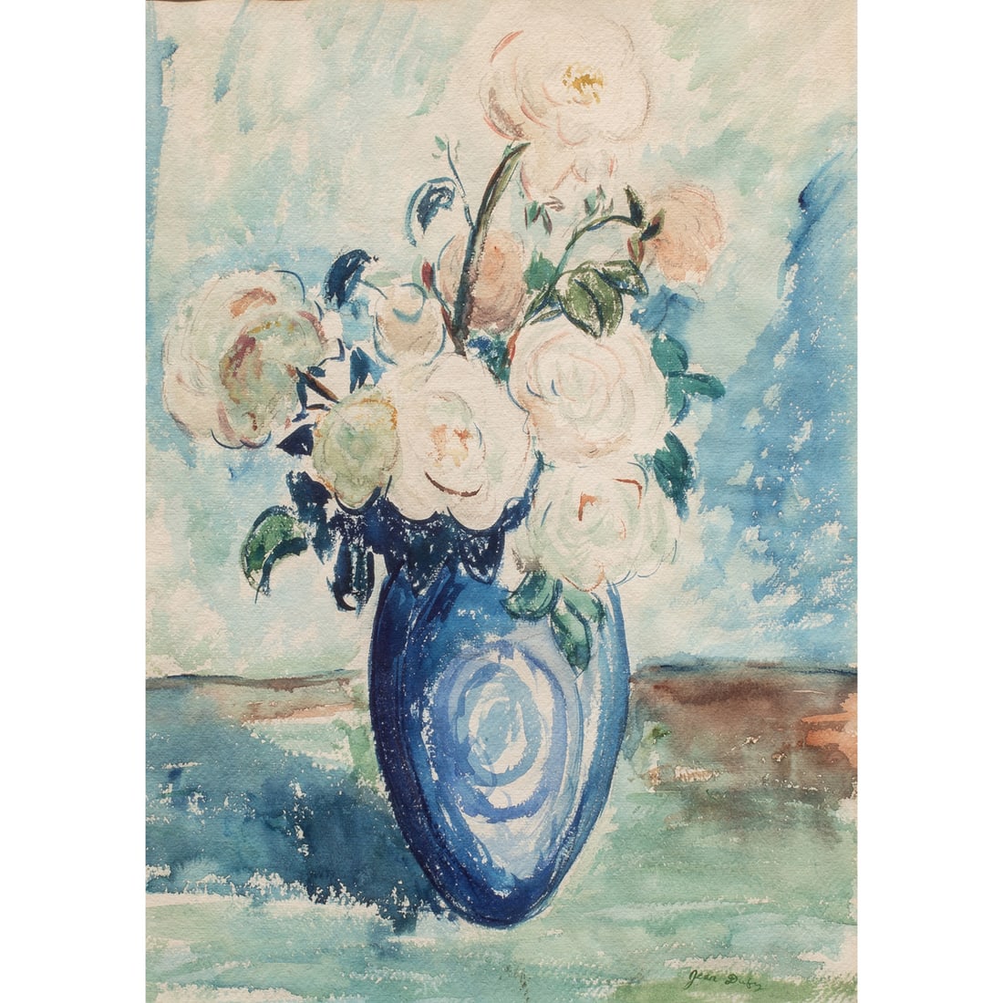 Watercolor, Jean Dufy: Jean Dufy (French, 1888-1964), Still Life with Bouquet, watercolor, signed lower right, sight: 18.5"h x 13"w, overall (with frame): 29.5"h x 23.5"w