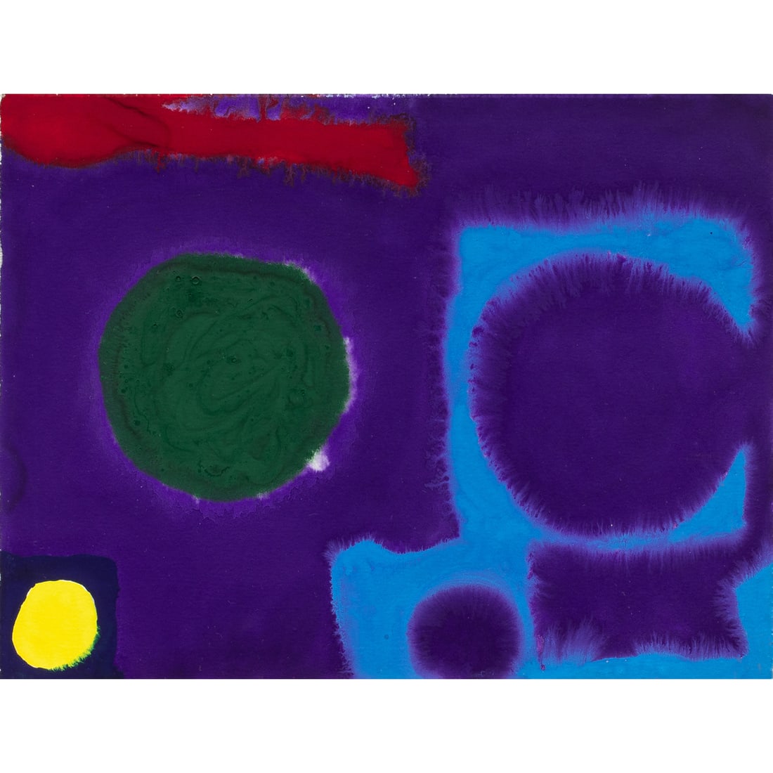 Gouache, Patrick Heron: Patrick Heron (British, 1920-1999), "Dark Green Disc in Violet (Lemon in Indigo)," 1968, gouache on paper, signed, titled, and dated verso, sheet: 6.87"h x 9.12"w, overall (with frame): 14.5"h x 15 75