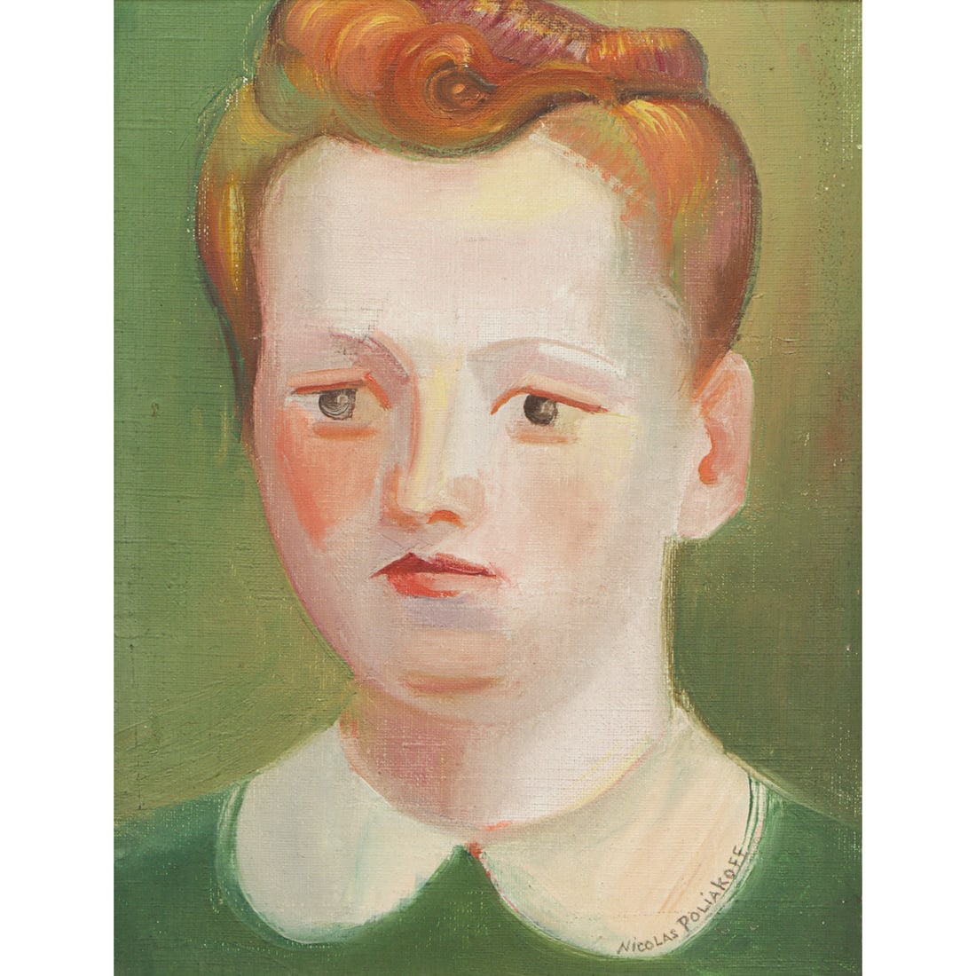 Painting, Nicolas Poliakoff: Nicolas Poliakoff (Ukrainian/French, 1899-1976), Portrait, oil on canvas, signed lower right, sight: 13"h x 10"w, overall (with frame): 19.25"h x 16"w