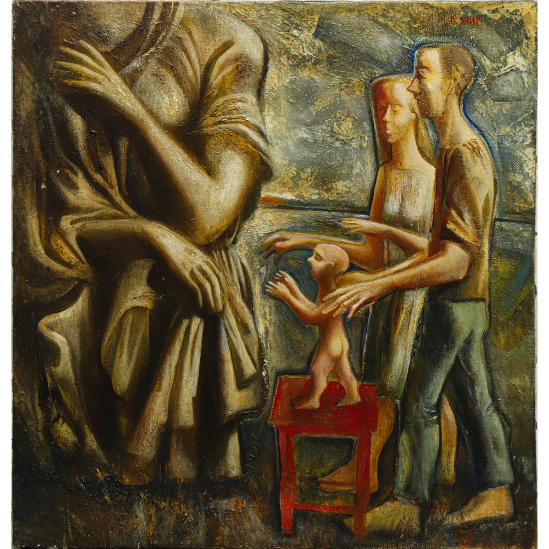 Painting, Iwan (Ivan) Kulik: Iwan (Ivan) Kulik (Ukrainian, b. 1959), "Goddess," oil on canvas, signed upper right, signed and titled verso, gallery label affixed verso, canvas (unframed): 24"h x 22.5"w