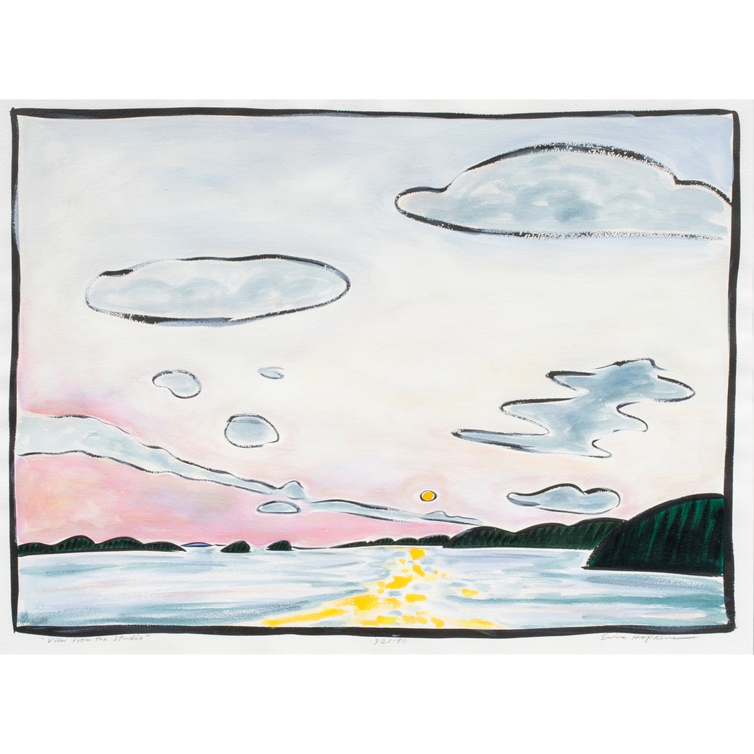 Watercolor, Eric Hopkins: Eric Hopkins (American, b. 1951), "View From my Studio," 1990, watercolor, signed lower right, titled lower left, dated lower center, sight: 21.5"h x 29"w, overall (with frame): 27"h x 34.5"w