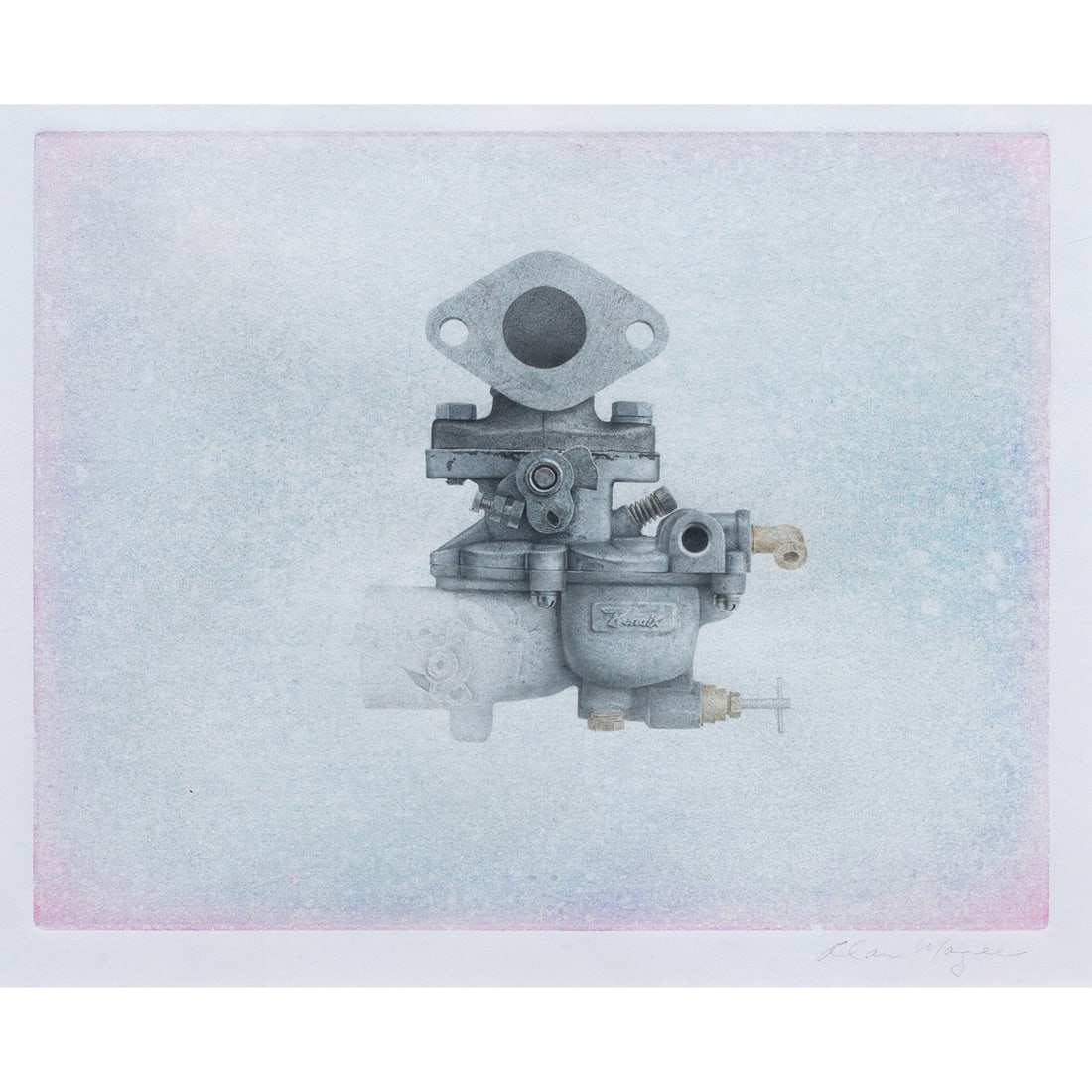 Work on paper, Alan Magee: Alan Magee (American, b. 1947), "Evidence II," 1986, watercolor, graphite, etching, and ink on paper, signed lower right, sight: 12.5"h x 15.5"w, overall (with frame): 21.5"h x 24"w