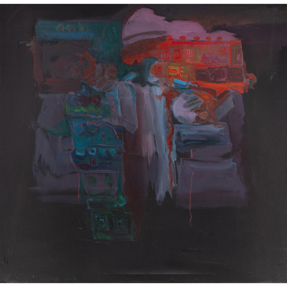 Painting, Wesley E. Johnson: Wesley E. Johnson (American, 1934-2017), Untitled, 1972, oil on canvas, signed and dated verso, canvas: 70"h x 72"w, overall (with frame): 70.75"h x 72.75"w