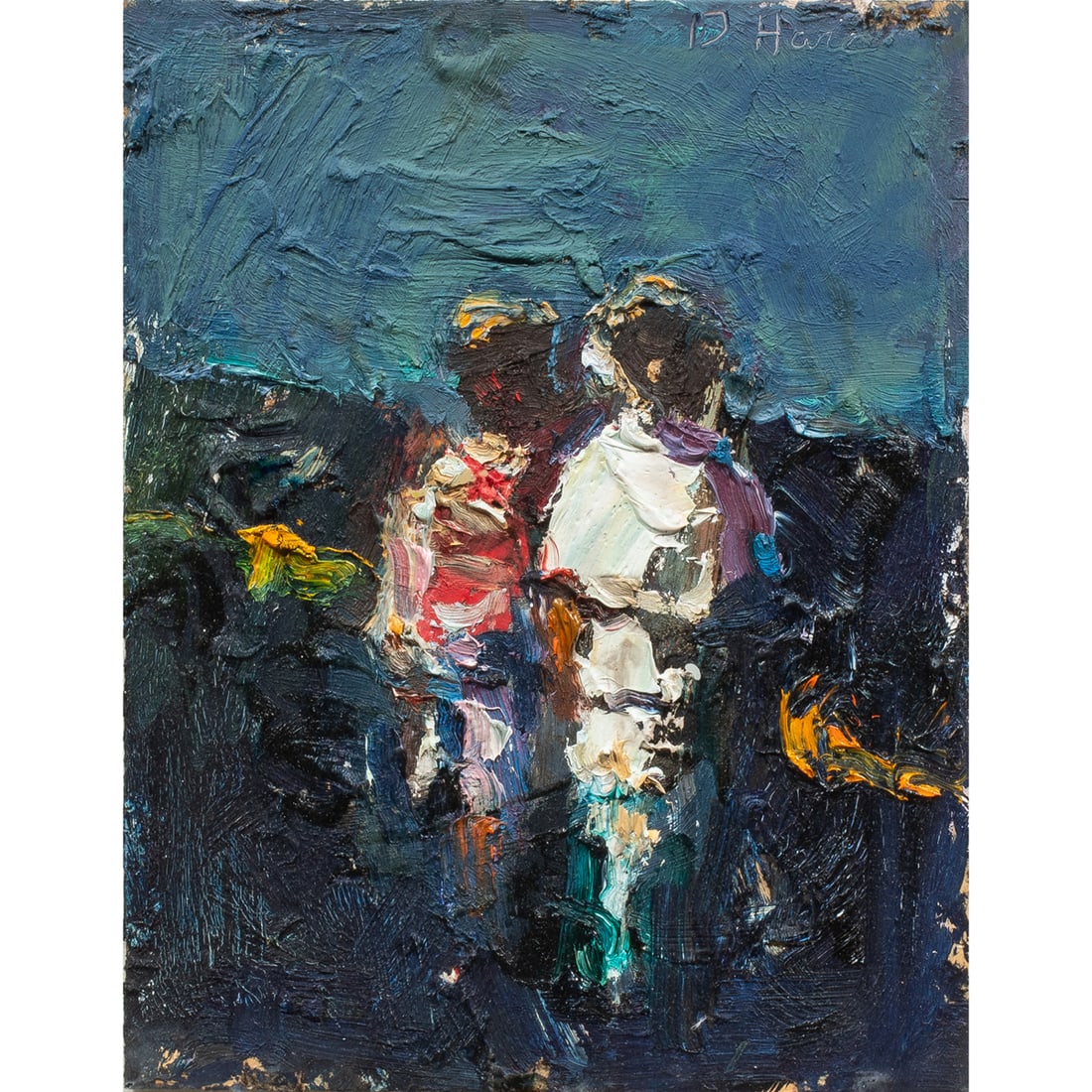 Painting, Dennis Hare: Dennis Hare (American, 1946-2024), "Sunset," oil on board, signed upper right, board: 9"h x 7"w, overall (with frame): 15"h x 15"w