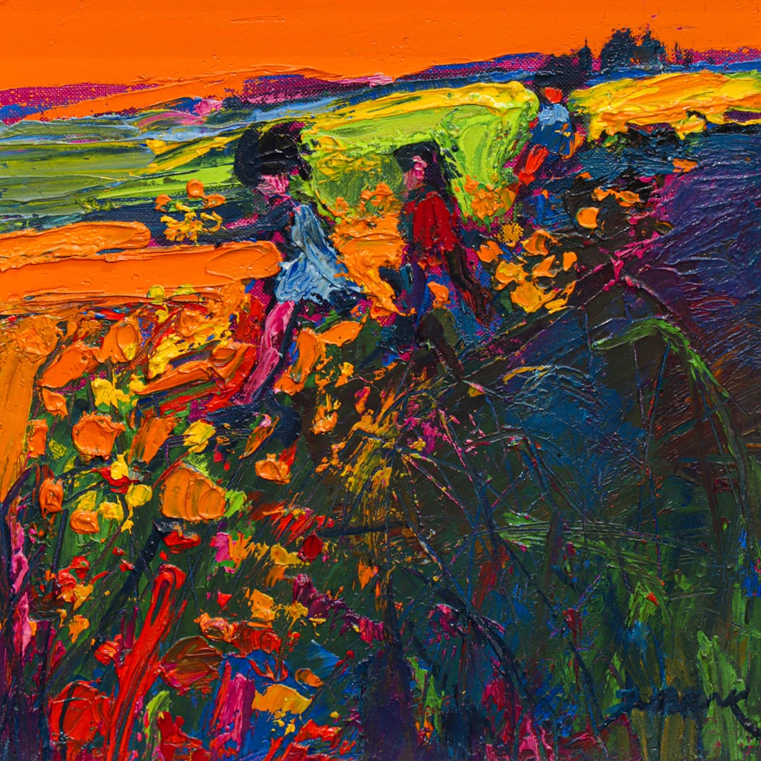 Painting, Henrietta Berk: Henrietta Berk (American, 1919-1990), Landscape with Wildflowers, oil on canvas and book, signed lower right, canvas: 9.75"h x 9.5"w, overall (with frame): 12.75"h x 12.75"w