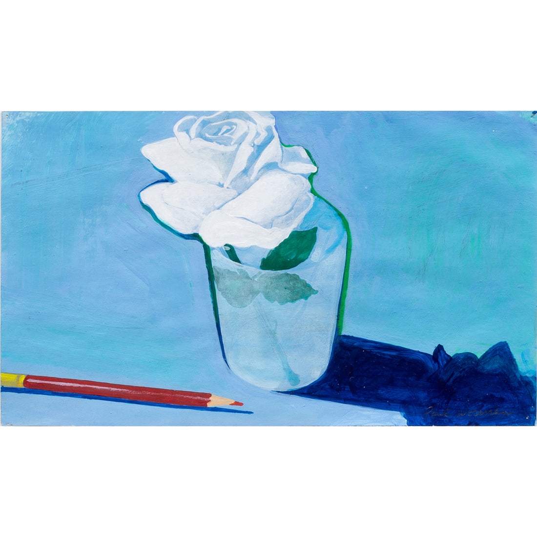 Painting, Paul Wonner: Paul Wonner (American, 1920-2008), "Rose and Pencil," acrylic on paper, signed lower right, sheet: 7"h x 12"w, overall (with frame): 19"h x 23"w