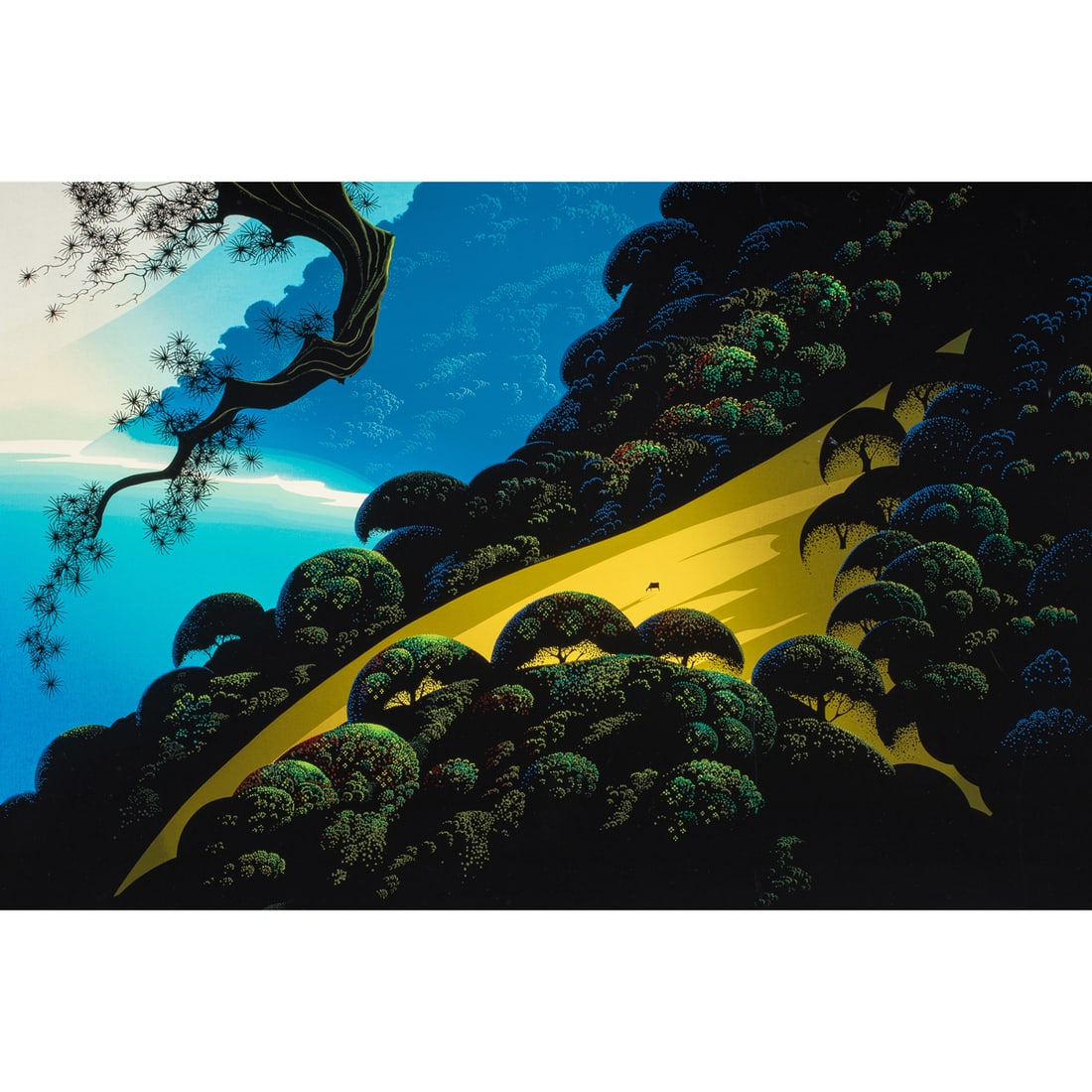 Print, Eyvind Earle: Eyvind Earle (American, 1916-2000), "Carmel Gold," serigraph, pencil signed lower right, edition 43/147, image: 24"h x 36"w, overall (with frame): 36.25"h x 48"w