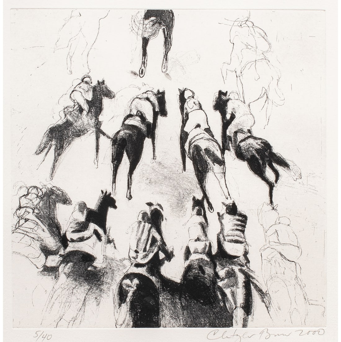 Print, Christopher Brown: Christopher Brown (American, 1951), "Derby," 2000, softground and drypoint etching, pencil signed and dated lower right, edition 5/40, gallery label (K. Kimpton Contemporary Art, San Francisco, CA)