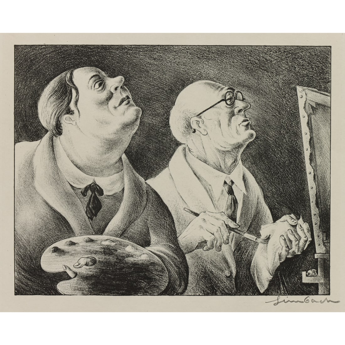 Print, Russell T. Limbach: Russell T. Limbach (American, 1904-1971), "Student and Master," 1934, lithograph, pencil signed lower right, image: 9"h x 11.25"w, sheet (unframed): 13"h x 17"w