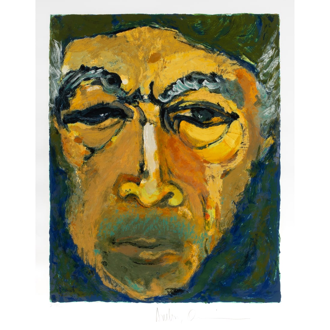 Print, Anthony Quinn: Anthony Quinn (Mexican/American, 1915-2001),"A Glance in the Mirror" circa 1985, color serigraph on paper, pencil signed lower center, edition 218/250, image: 30"h x 24"w, overall (with frame): 40"h