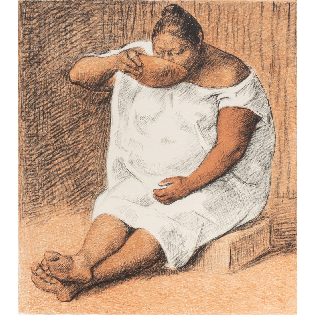 Print, Francisco Zuniga: Francisco Zuniga (Mexican, 1912-1998), "Yucatecas en el Parque," 1986, color lithograph on paper, pencil signed and dated lower right, edition 9/150, sight: 21.5"h x 29.25"w, overall (with frame):