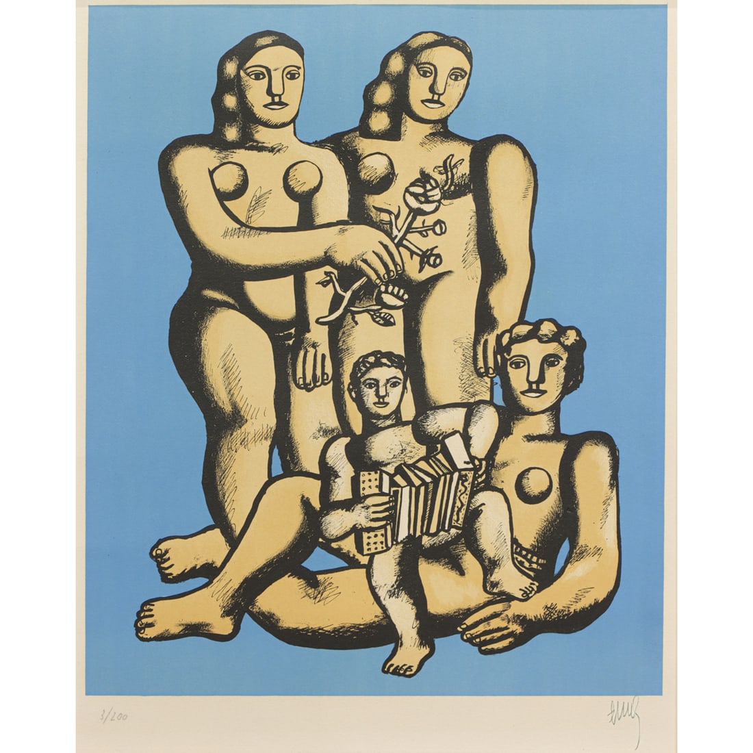 Print, Fernand Leger: Fernand Leger (French, 1881-1955), "The Accordionist's Family," 1954-1955, color lithograph, stamped signature lower right, edition 3/200, image: 20.5"h x 17"w, sheet: 25.5"h x 19.25"w, overall (with