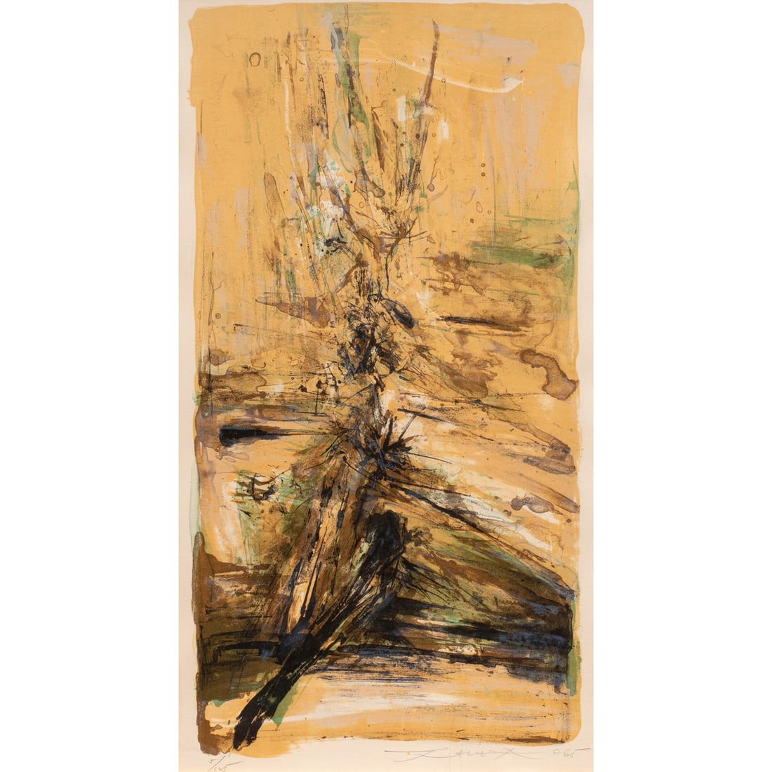 Print, Zao Wou-Ki: Zao Wou-ki (Chinese/French, 1920-2013), Untitled, 1964, lithograph, pencil signed and dated lower right, sight: 23.75"h x 13"w, overall (with frame): 35"h x 23.25"w