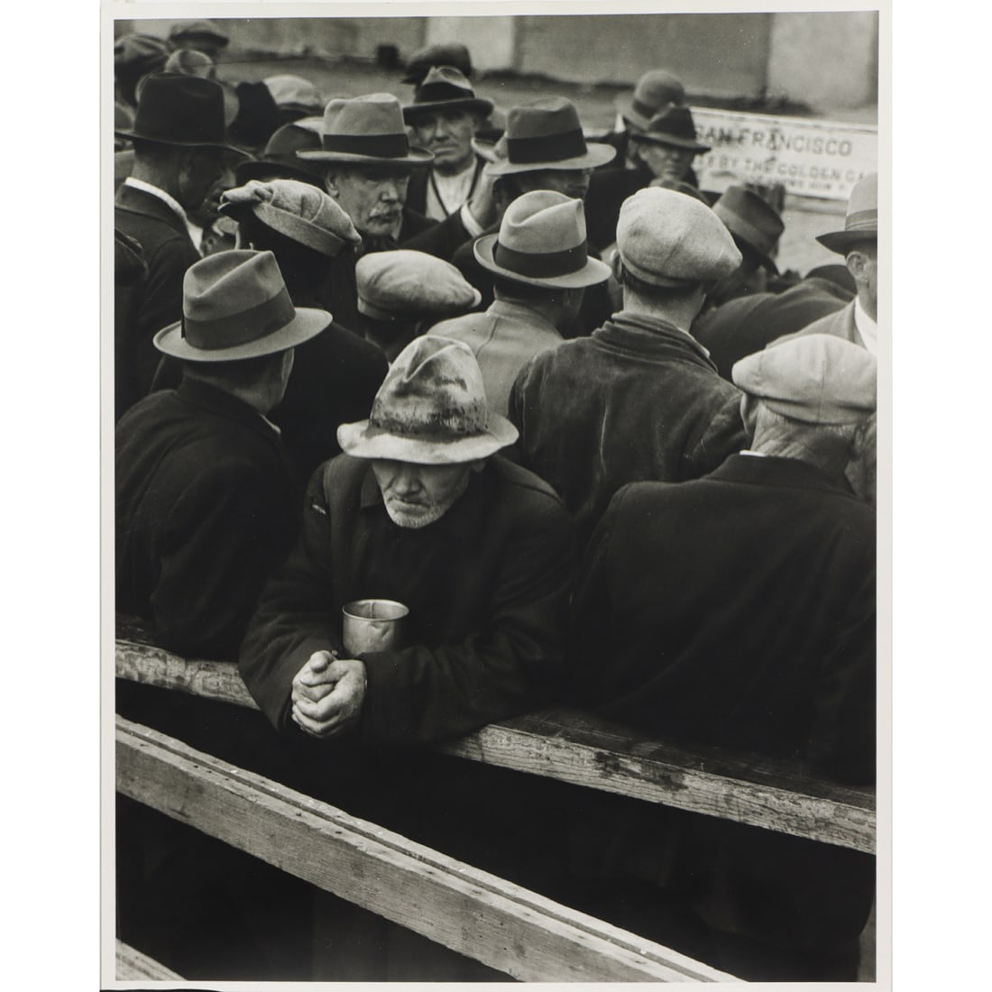 Photograph, Dorothea Lange: Dorothea Lange (American, 1895-1965), White Angel Breadline, gelatin silver print, unsigned, Oakland Museum of California stamp verso, sheet (unframed): 14"h x 11"w