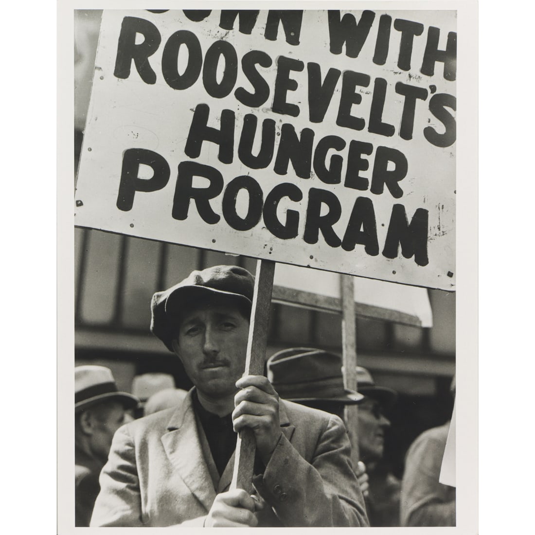 Photograph, Dorothea Lange: Dorothea Lange (American 1895-1965), Demonstration Signs, gelatin silver print, unsigned, Oakland Museum of California stamp verso, sheet (unframed): 14"h x 11"w