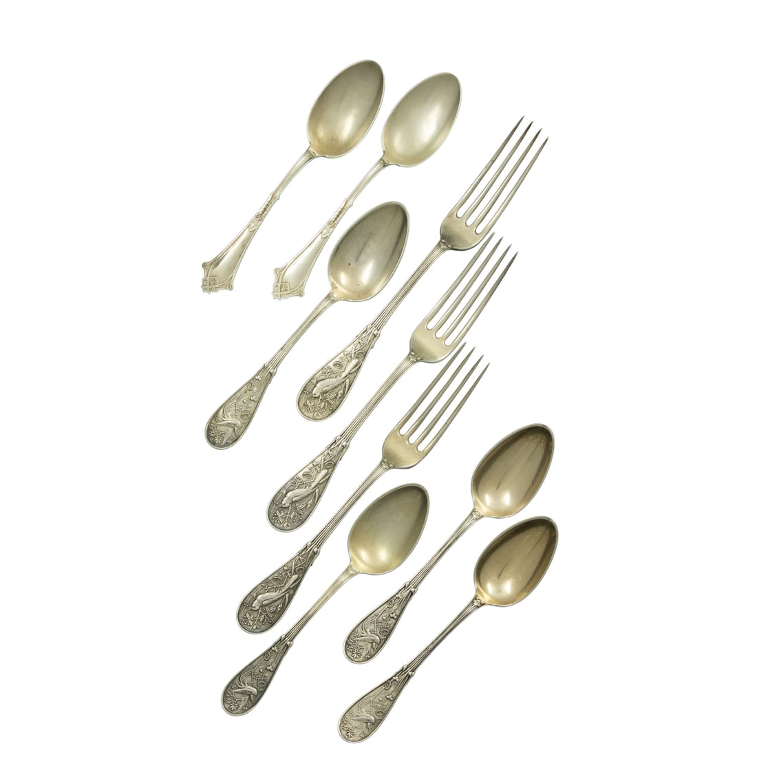 A group of Tiffany & Co. sterling flatware in the Japanese pattern with others: A group of Tiffany & Co. sterling flatware in the Japanese pattern with others, the first group of seven sterling silver articles by Tiffany & Co. in the Japanese pattern, each with Tiffany maker's