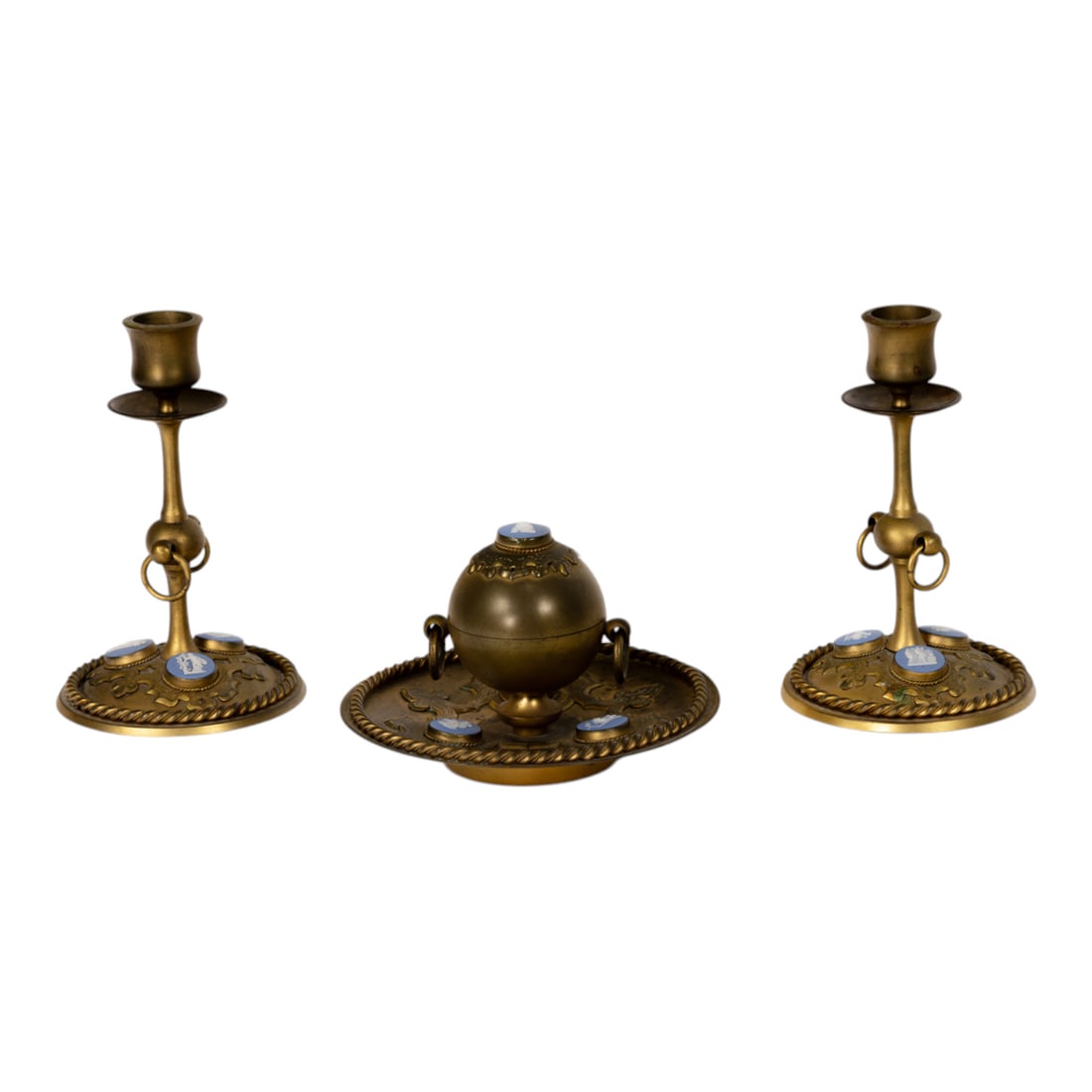 A French jasper dip porcelain mounted gilt bronze three-piece desk set (1 of 4)