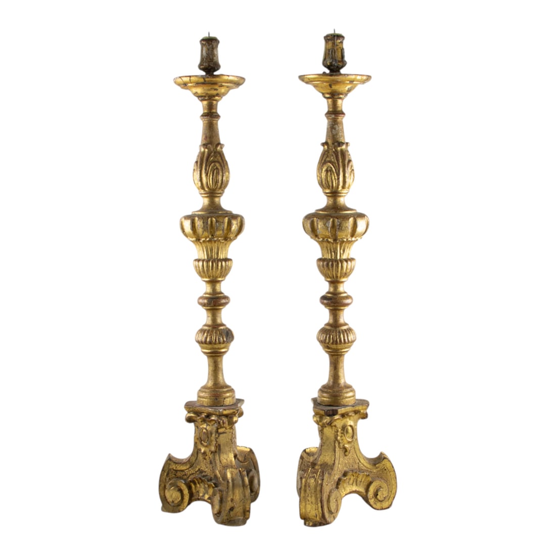 A pair of Spanish Revival style gilt iron floor candle prickets (1 of 3)