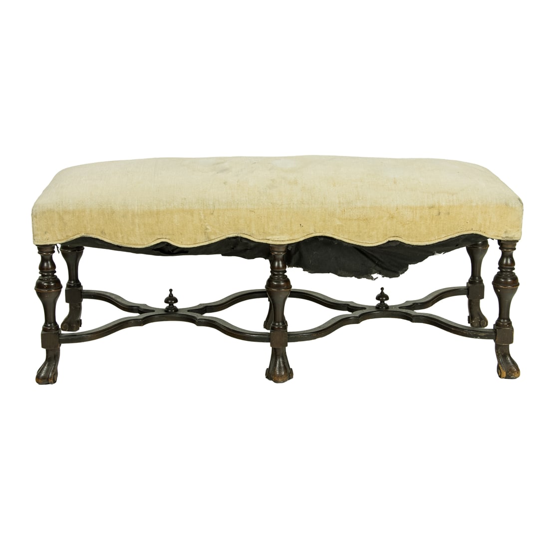 A William and Mary style window bench circa 1930: A William and Mary style window bench circa 1930, 19"h x 48"l x 17"d