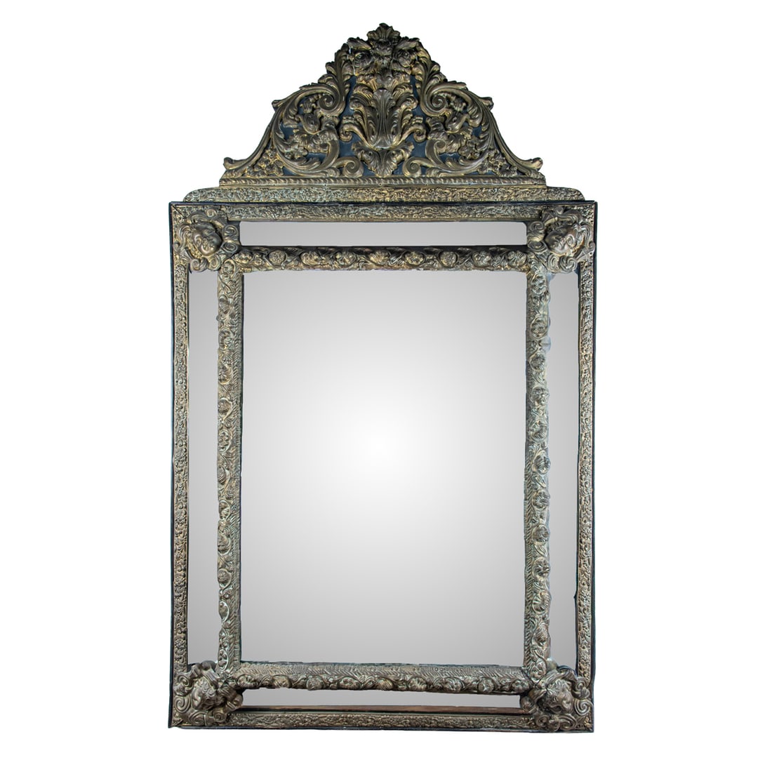 A large Dutch Baroque style brass repousse mirror (1 of 2)