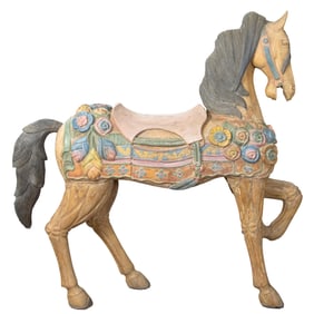 A polychrome decorated carousel horse