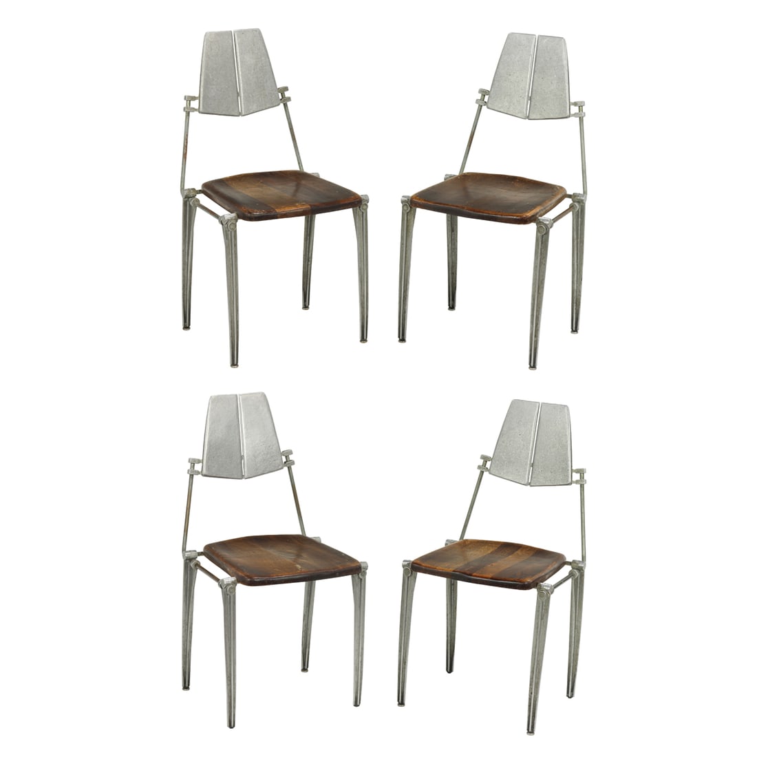 A set of four Robert Josten aluminum and wood chairs: A set of four Robert Josten aluminum and wood chairs, 1970s/80's, 34.5"h x 18.5"w x 16.5"d (overall); 18"h x 15"w x 16"d (seat)