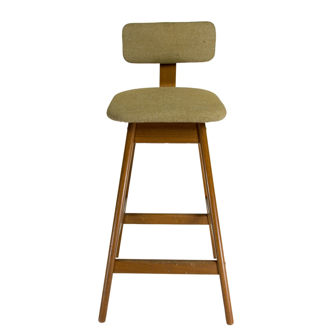 A Danish Modern teak stool: A Danish Modern teak stool, Vamdrup Stolefabrik, featuring wool fabric upholstered seat and back, overall 33"h x 15"sq; seat: 24"h x 12"sq