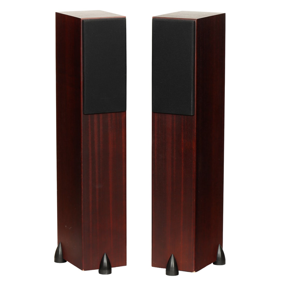 A pair of Totem Forest acoustic floor speakers: A pair of Totem Forest acoustic floor speakers, serial numbers SKYT03026 and SKY03027, each with three-point "claw" feet, 34"h x 6.5"w x 9.5"d