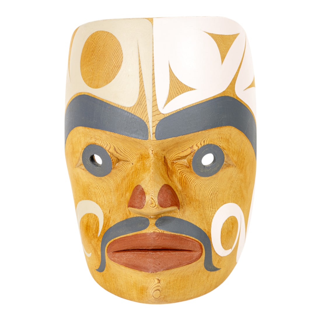 A Pacific Northwest Gamblers Mask (portrait), Andy Wilbur: A Pacific Northwest Gamblers Mask (portrait), 1995, Andy Wilbur, Skokomish (Twana) Nation, Shelton, Washington, USA, featuring black-painted brows and mustache, the forehead and cheeks with abstract