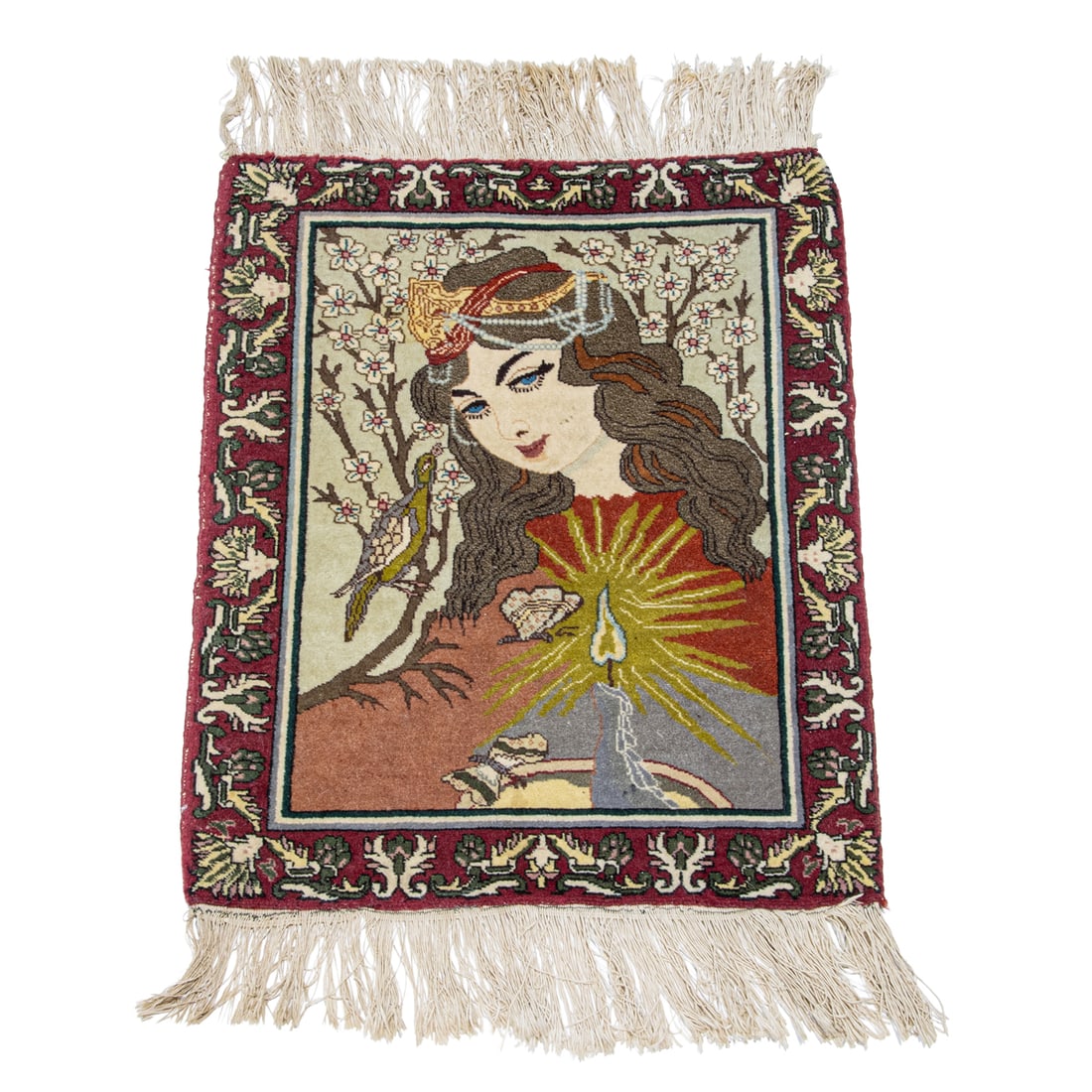 A Persian Kerman scenic mat: A Persian Kerman scenic mat, 2' x 1'9"