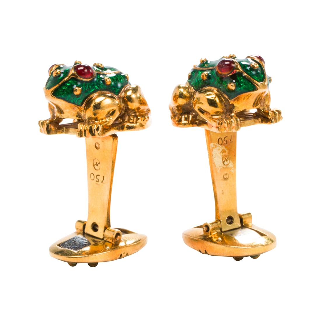 A pair of Ronald Abram ruby, enamel, and 18k gold cufflinks (1 of 2)