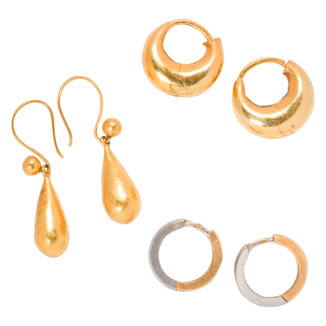 Three pairs of gold and platinum earrings (1 of 1)