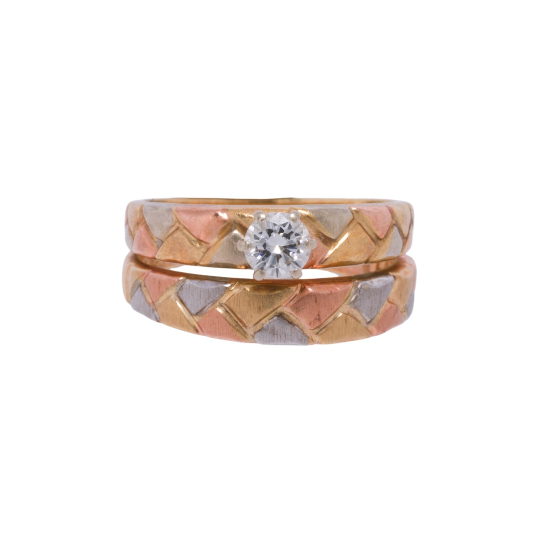 A diamond and 14k tri-color gold wedding set (1 of 2)