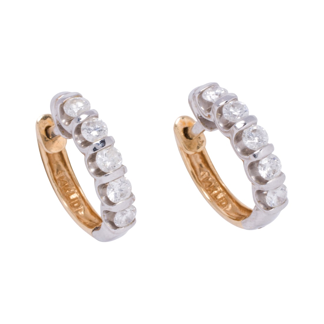 A pair of diamond and 14k gold huggie earrings (1 of 1)