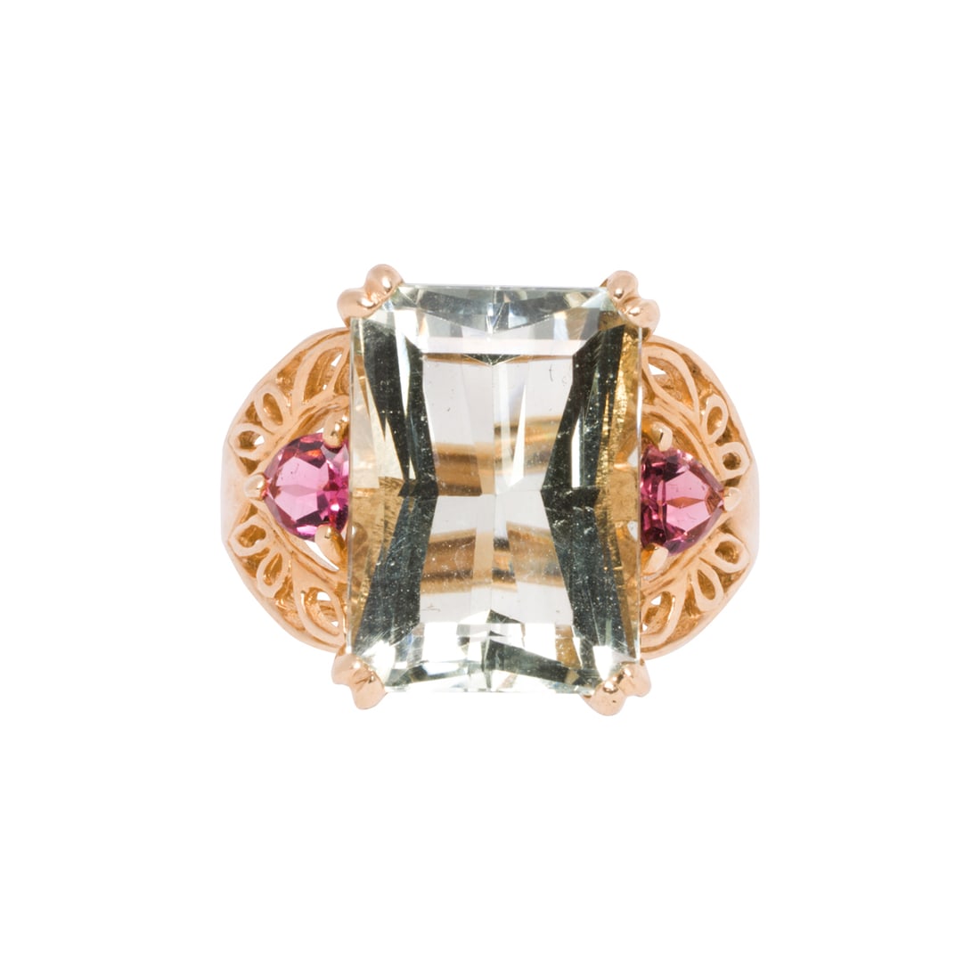 A green quartz, amethyst and 14k gold ring (1 of 2)