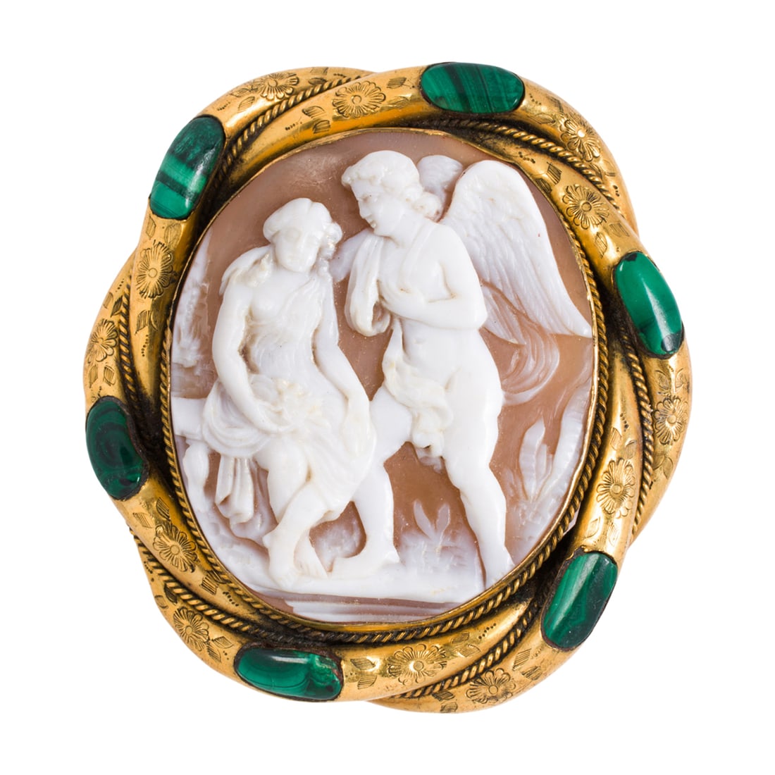 An antique cameo, malachite and gold-filled brooch (1 of 1)