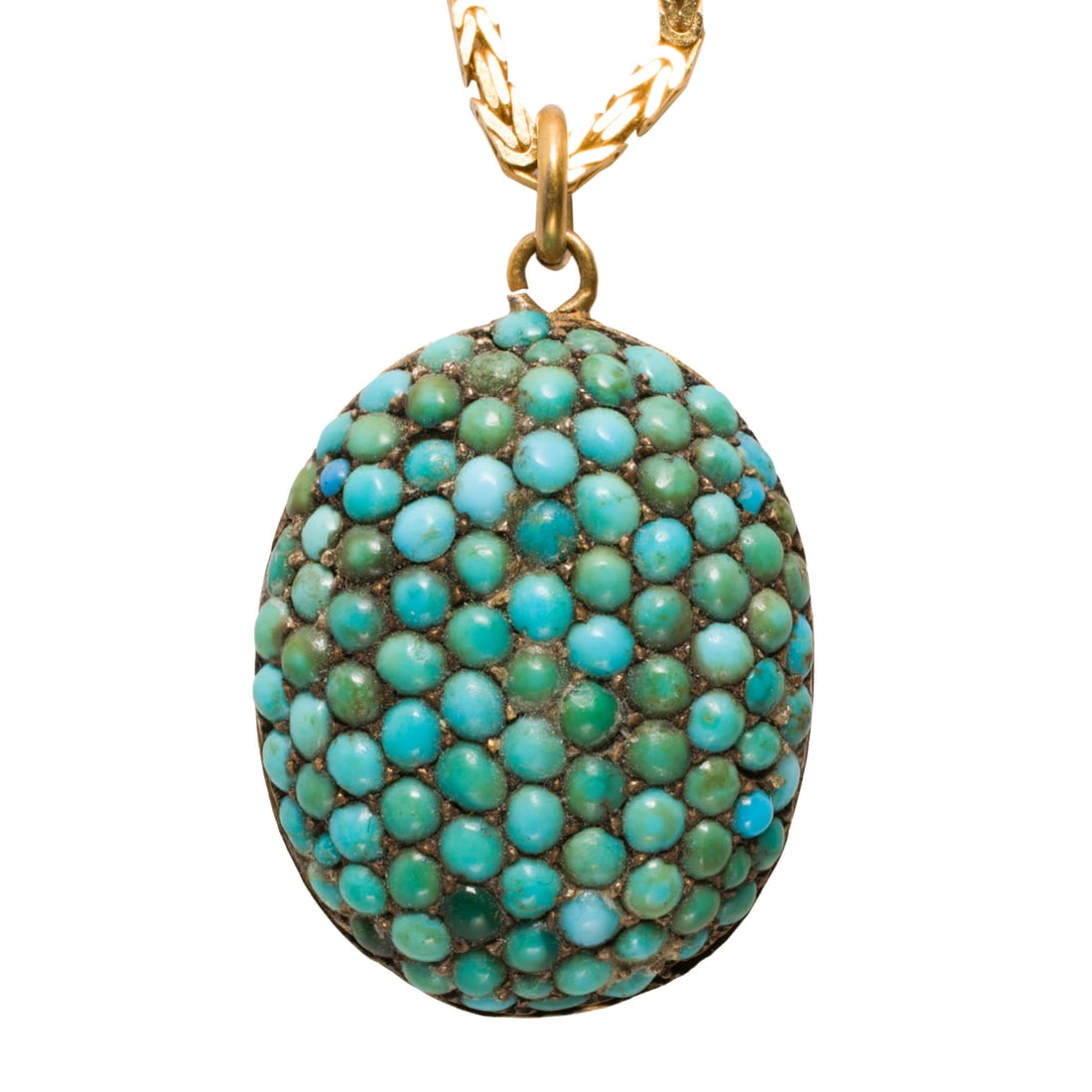 A turquoise and gold-filled locket with 14k gold chain (1 of 2)