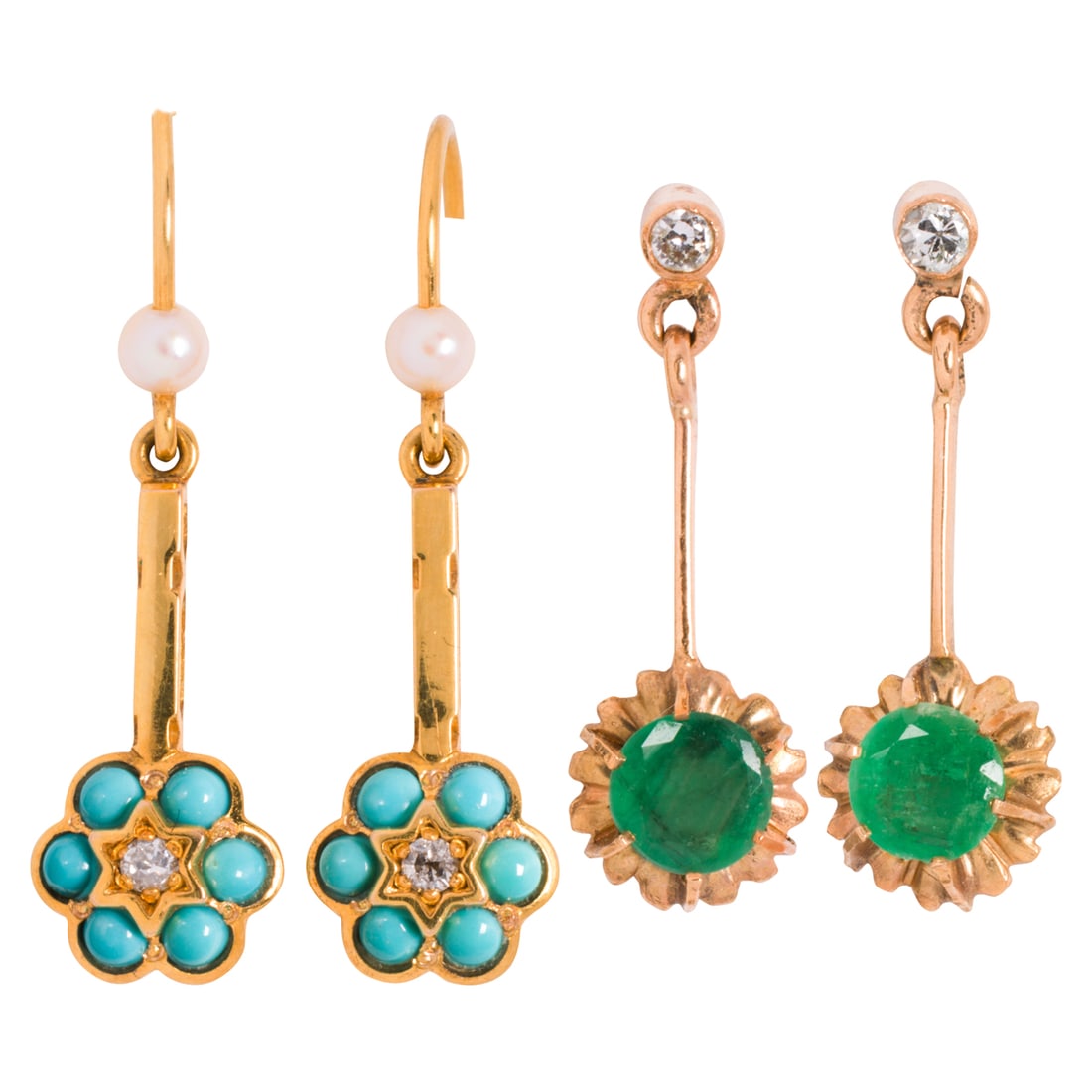 Two pairs of antique gemstone and 10k gold earrings (1 of 1)